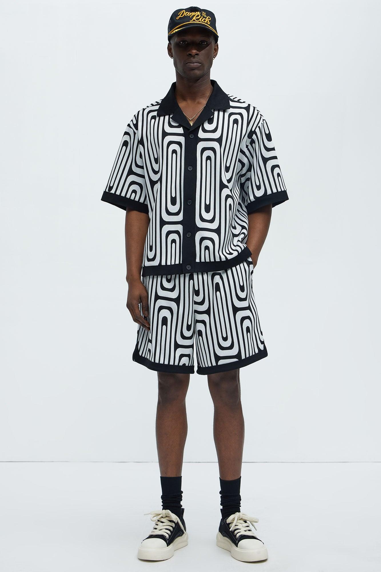 Jack Retro Pattern Cuban Collar Shirt - Black/combo Product Image