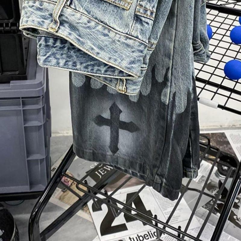 Sopula Men's Vintage Wash Cross Cargo Boyfriend Street Jeans Product Image