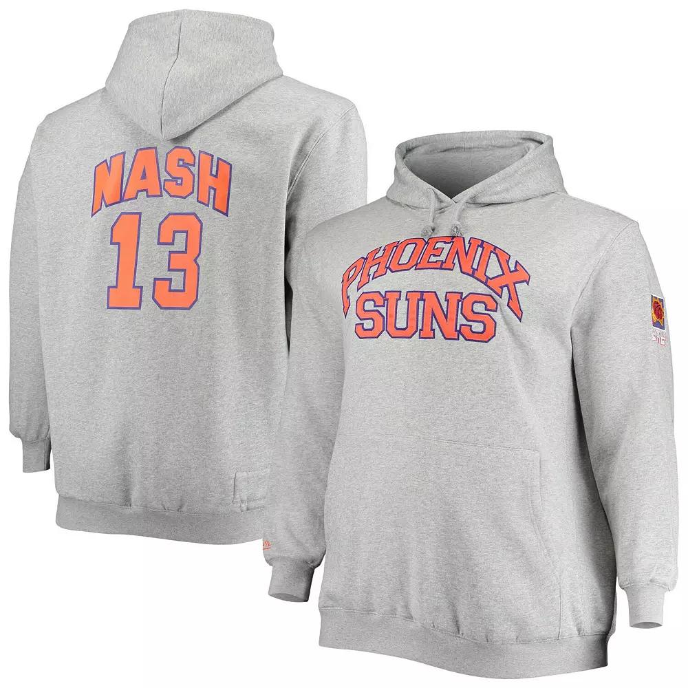 Men's Mitchell & Ness Steve Nash Heathered Gray Phoenix Suns Big & Tall Name & Number Pullover Hoodie, Size: 2XLT, Phx Grey Product Image