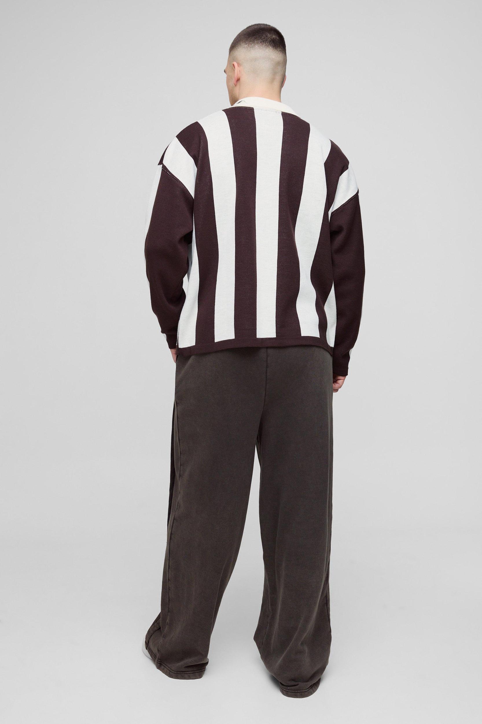 Tall Oversized Boxy Football Knitted Long Sleeve Polo | boohooMAN USA Product Image