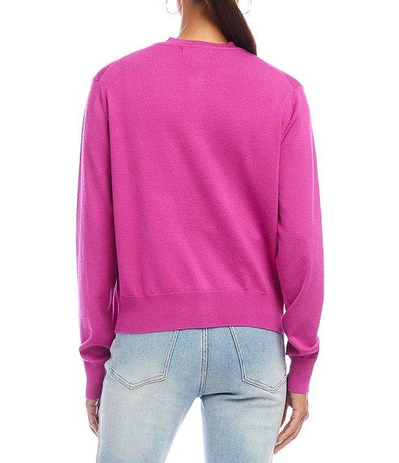 Karen Kane Ribbed Crew Neck Long Sleeve Button Front Cardigan Product Image