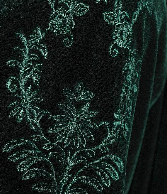 Calessa Plus Size Embroidered Velvet Ruffled Split V-Neck Long Sleeve Button-Front Tunic Product Image
