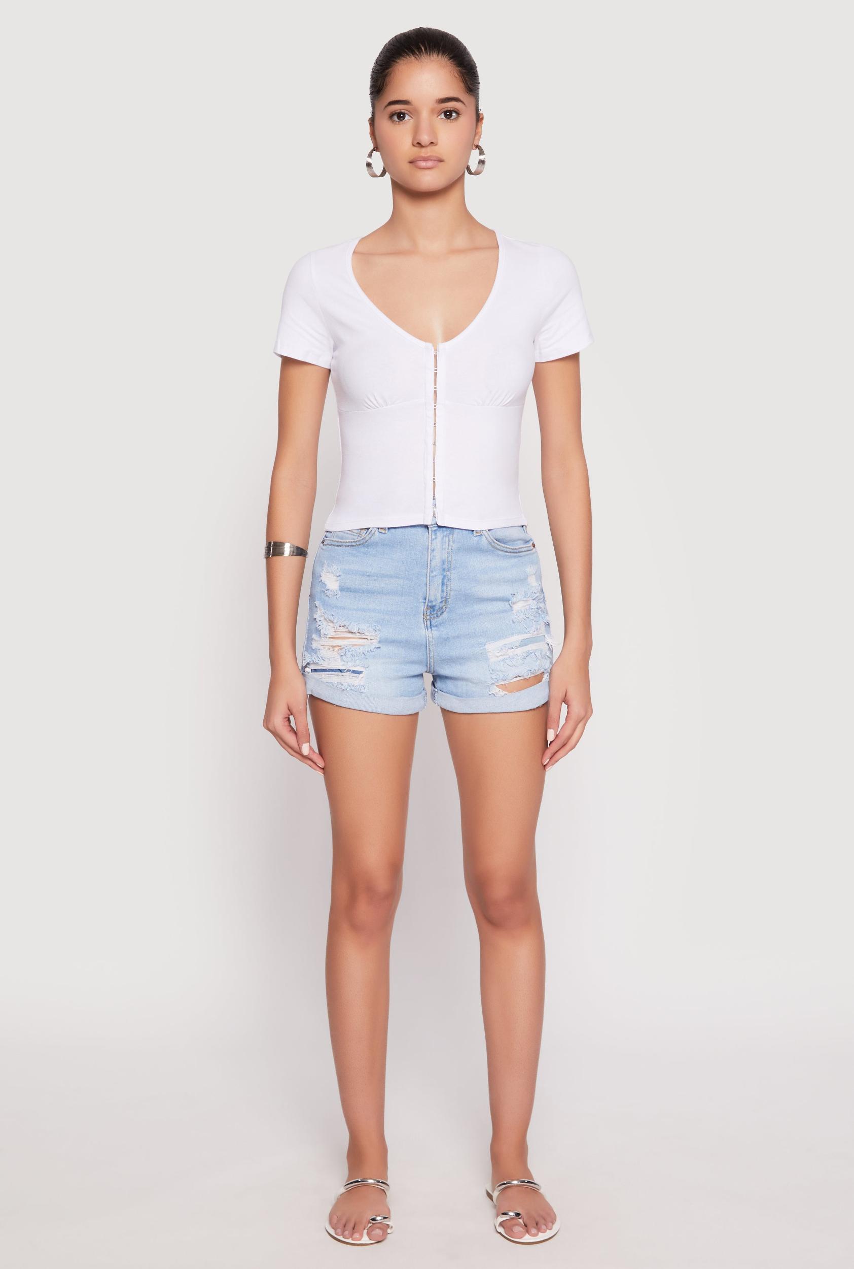 Womens Hook and Eye Short Sleeve Crop Top Product Image