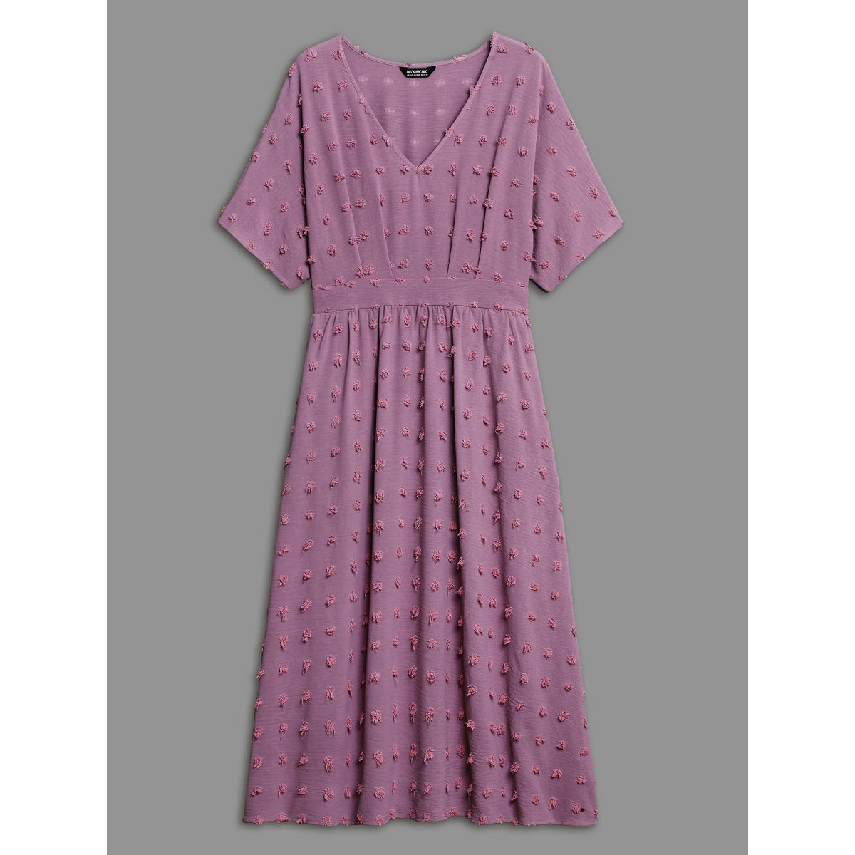 Plus Size V-Neck Textured Batwing Sleeve Midi Dress Lilac Women Resort Texture V-neck Half Sleeve Curvy BloomChic 14-16/1X Product Image