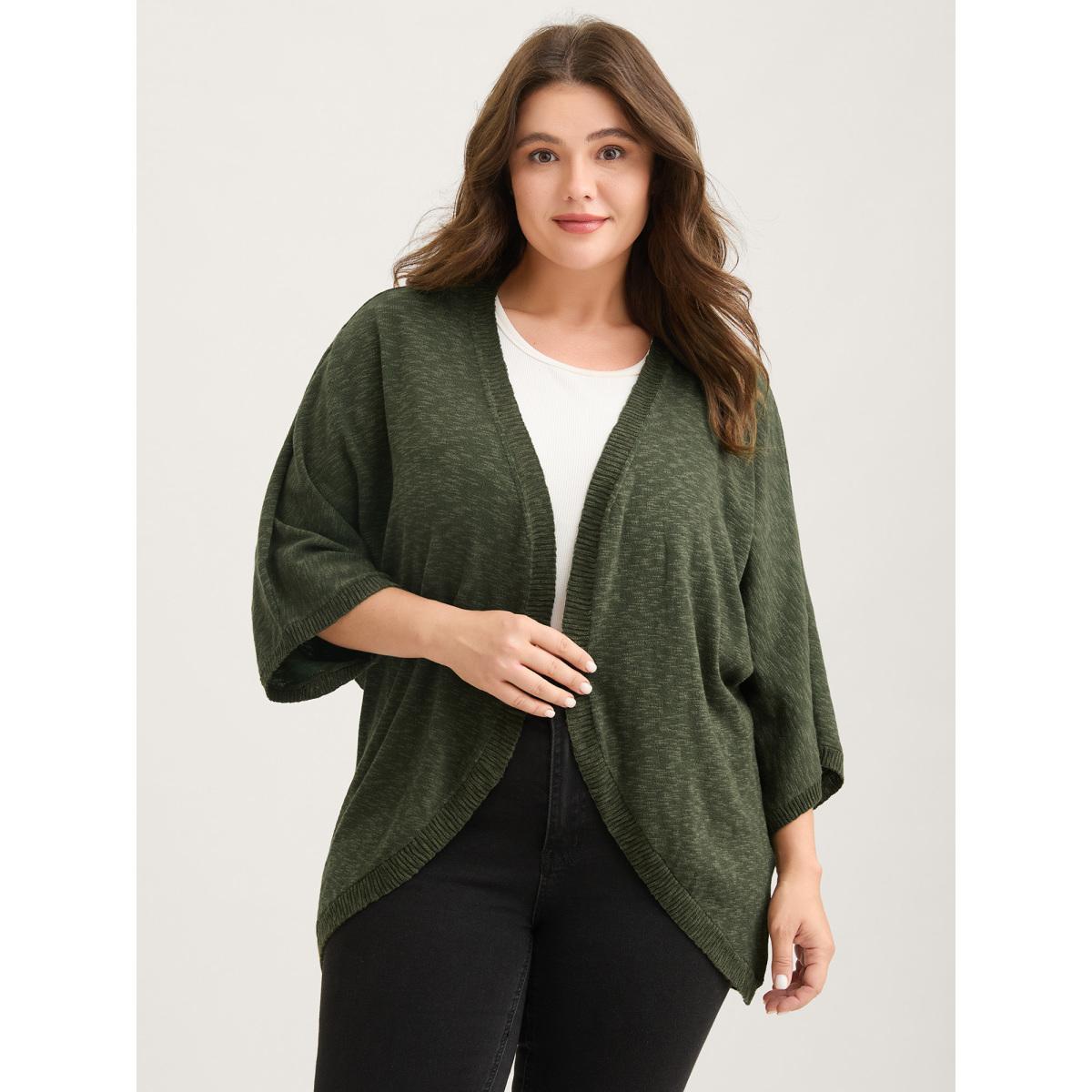 Plus Size Curvy Hem Solid Open-Front Lightweight Cardigan ArmyGreen Women Leisure Loose Half Sleeve Casual Cardigans BloomChic 10/M Product Image