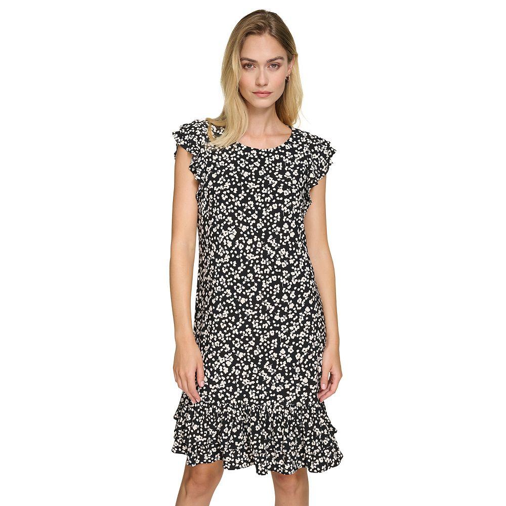 Women's Harper Rose Ruffle Sleeve & Skirt Printed Mini Dress, Size: 12, Black Cream Product Image