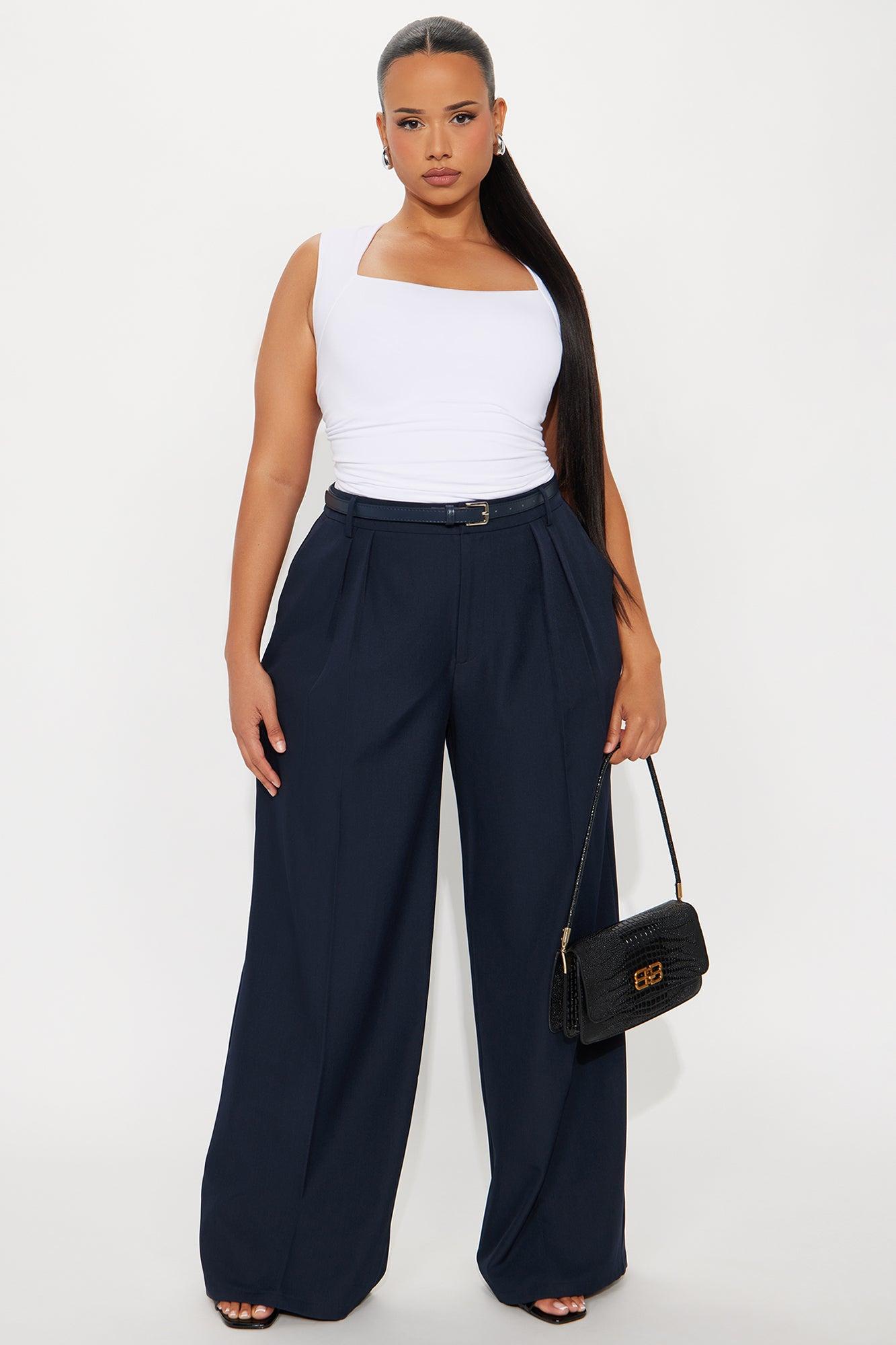 Claudia Belted Straight Leg Trouser Pant 33″ - Navy Female Product Image