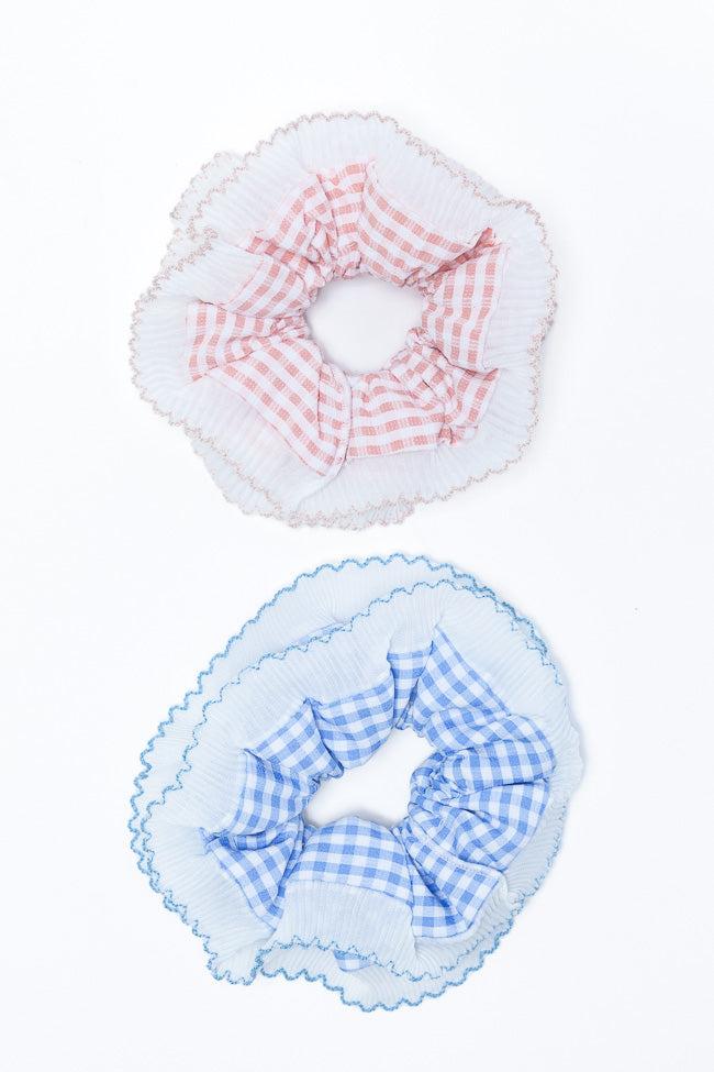 Pink and Blue Gingham Scrunchie Set FINAL SALE Product Image