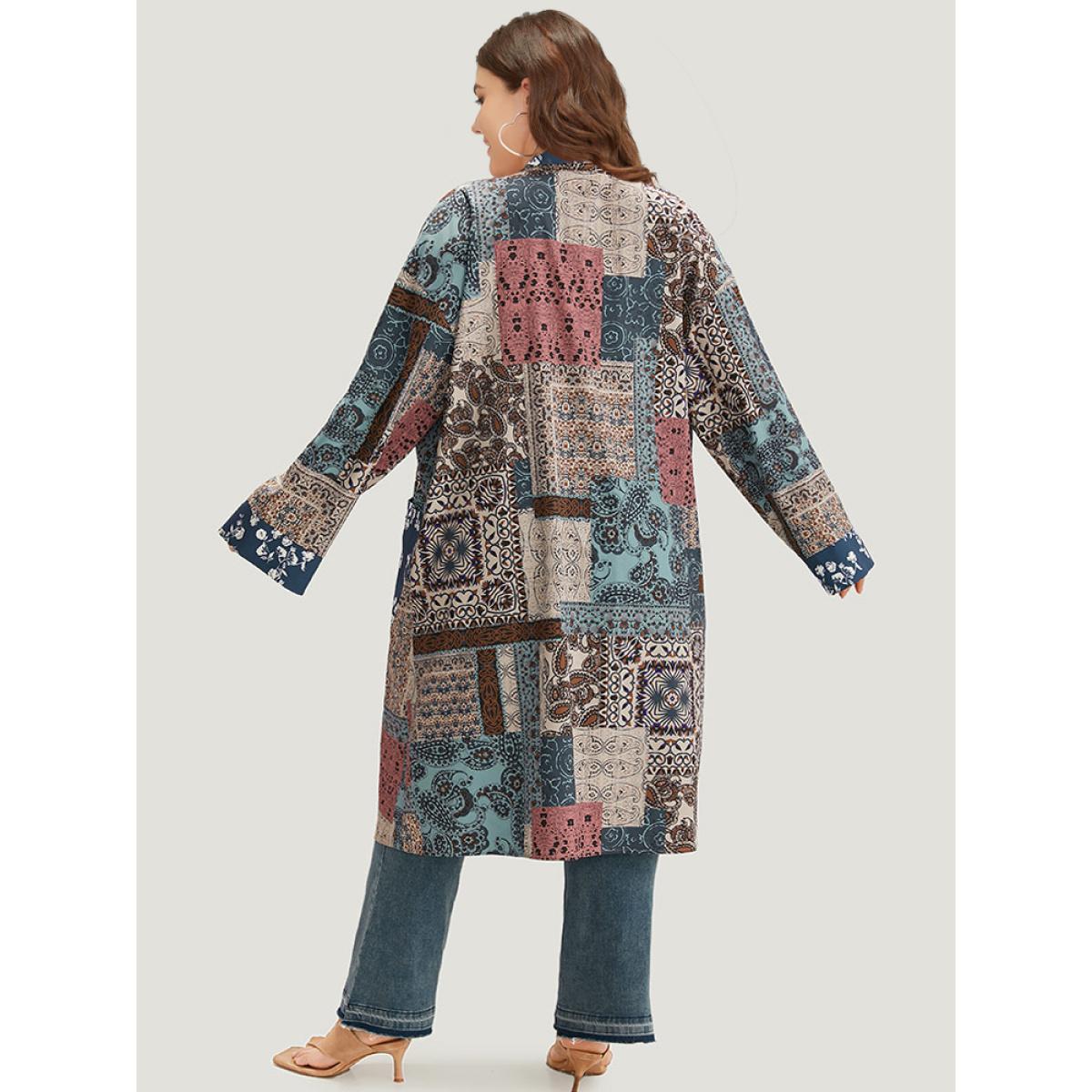 Plus Size UltraCool Bandana Open Front Patched Pocket Kimono Women Multicolor Casual Printed Loose Pocket Dailywear Kimonos BloomChic 26/4X Product Image