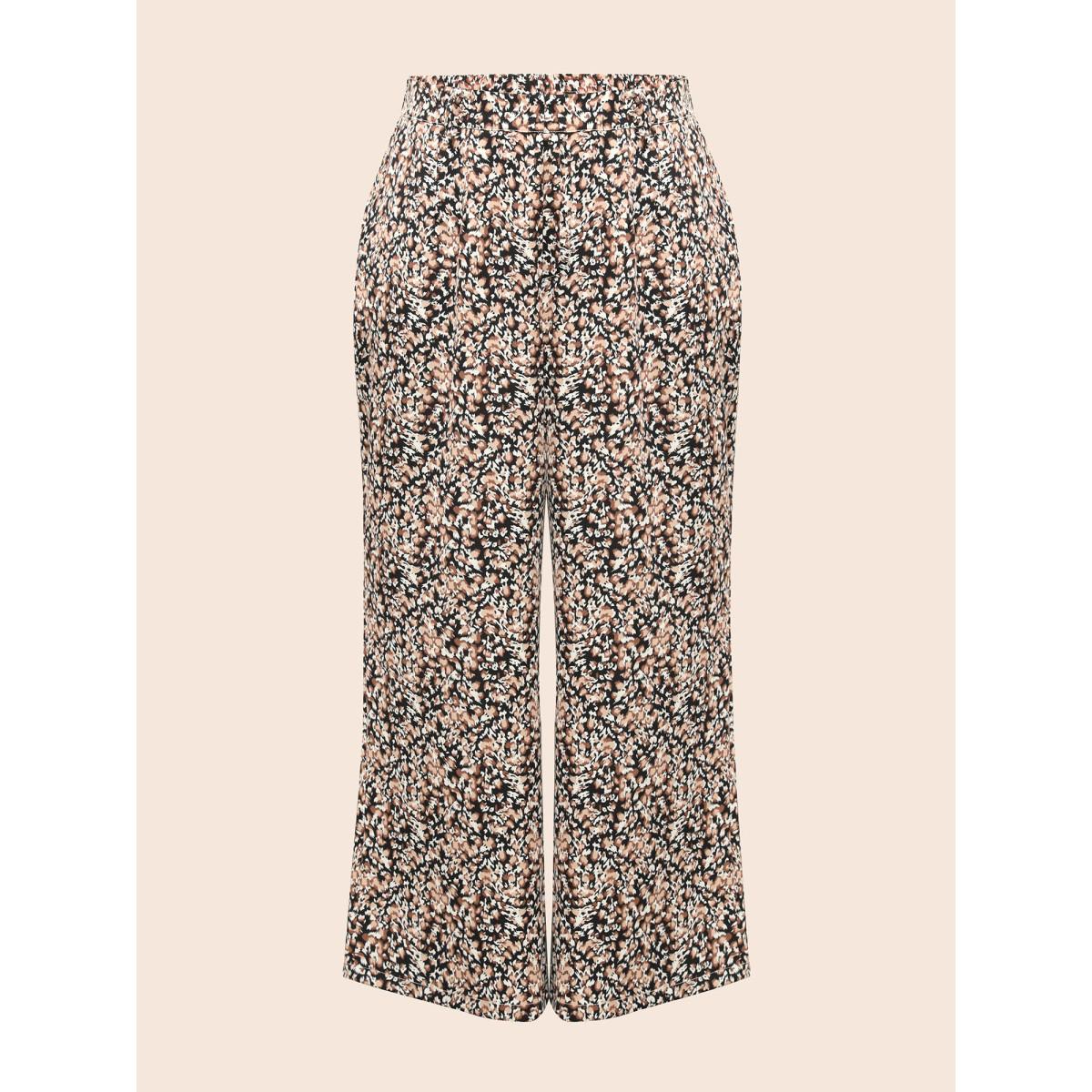 Plus Size Leopard Print Pleated Wide Leg Pants Women Leopard Casual Wide Leg Mid Rise Everyday Pants BloomChic 18-20/2X Product Image