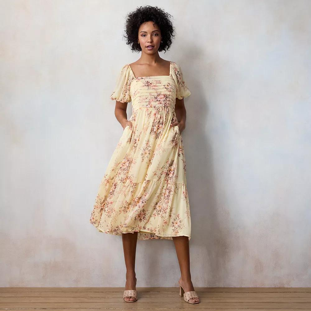 Women's LC Lauren Conrad Square Neck Pleated Bodice Midi Dress, Size: Small, Warm Genevieve Garden Product Image