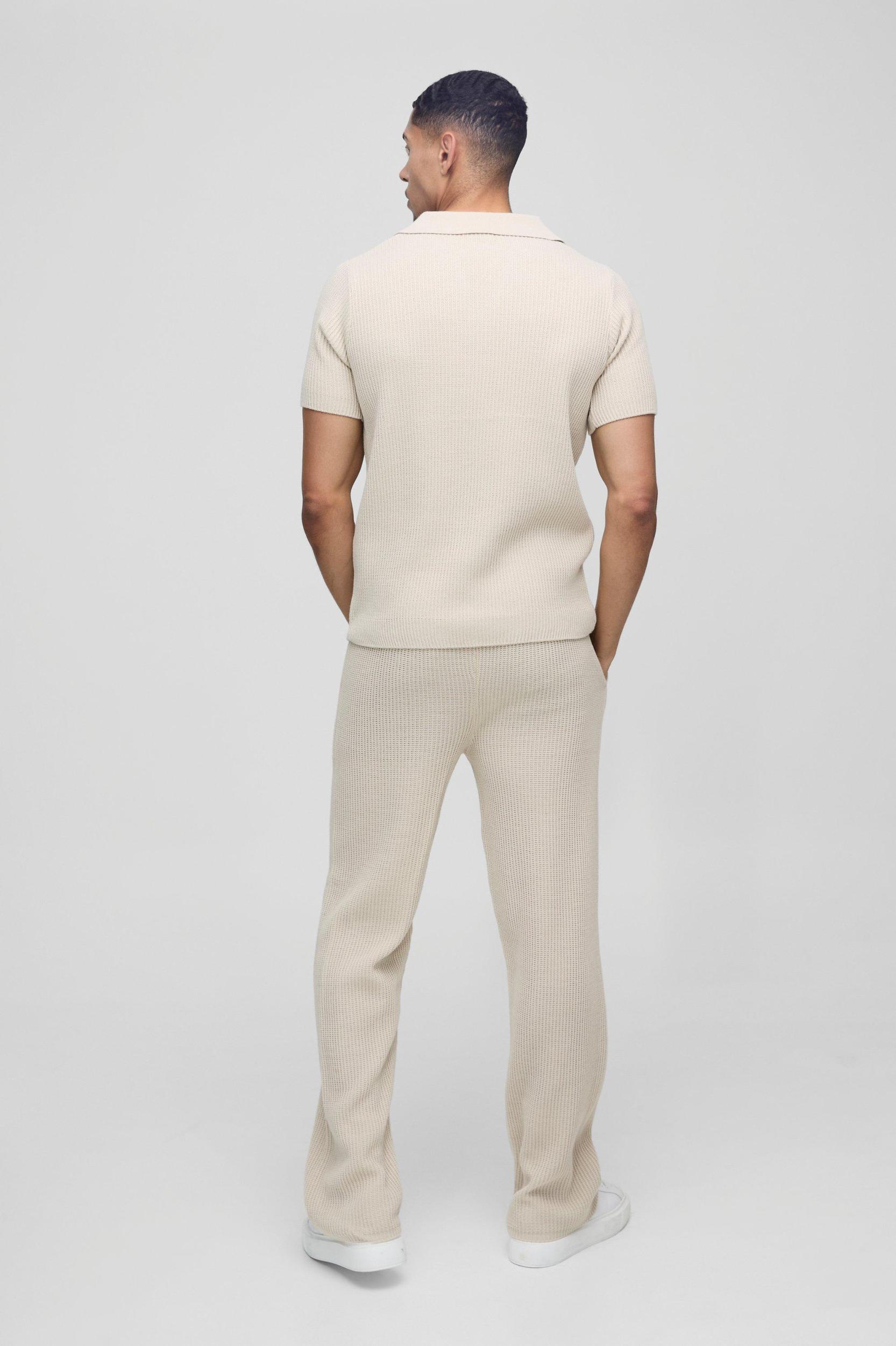 Regular Fit Revere Ribbed Knitted Polo | boohooMAN USA Product Image
