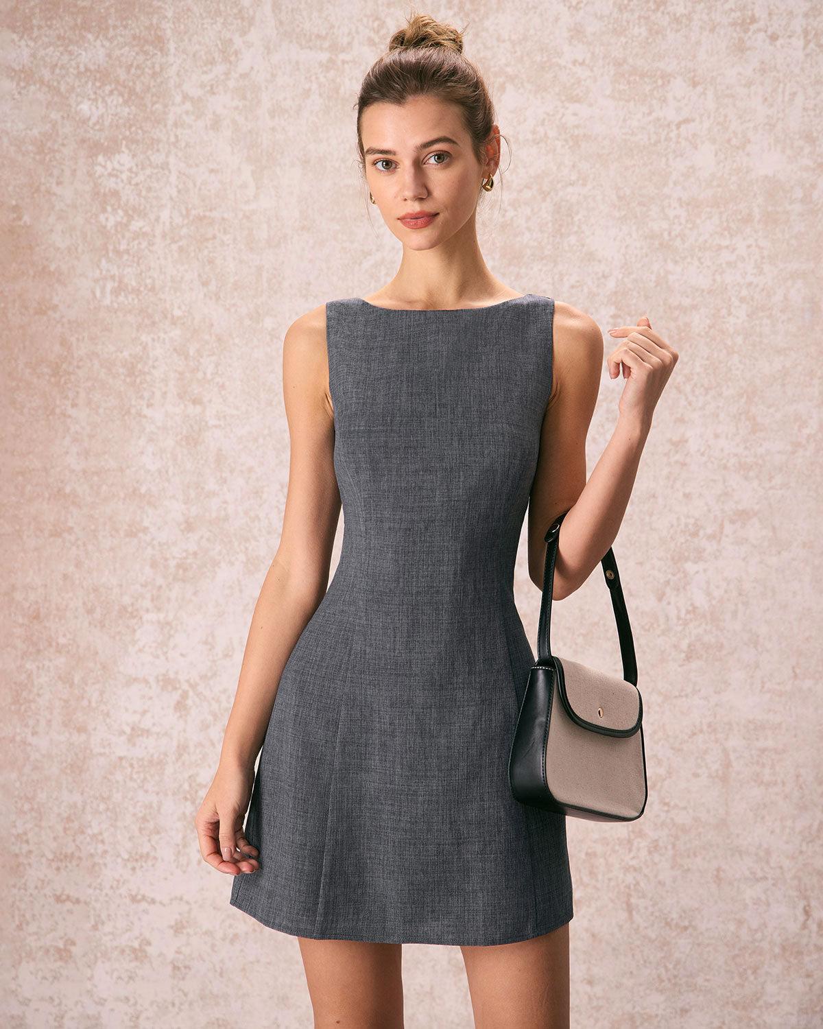 The Grey Boat Neck Sleeveless Mini Dress Product Image
