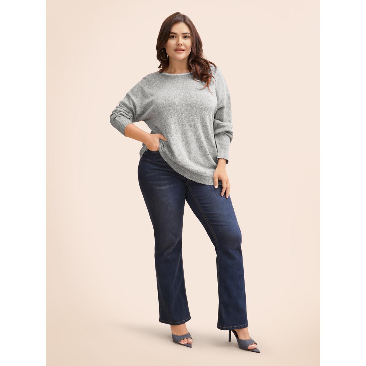 Plus Size Round Neck Bowknot Cut Out Pullover Silver Women Timeless Long Sleeve Round Neck Elegant Pullovers BloomChic 28/5X Product Image