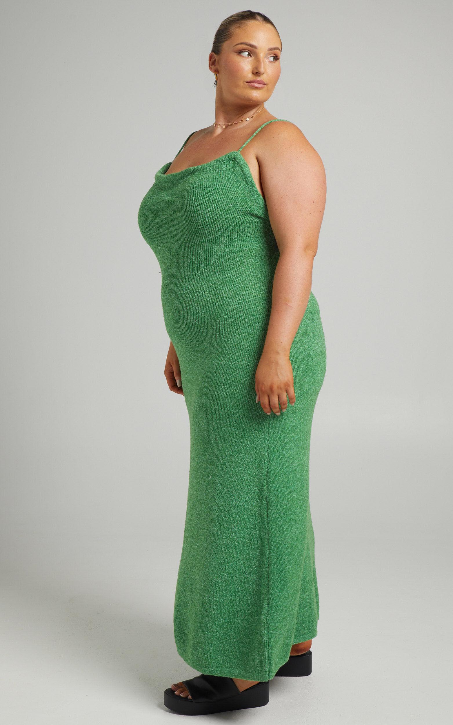 Yurika Midi Dress - Knit Open Back Dress in Green Product Image