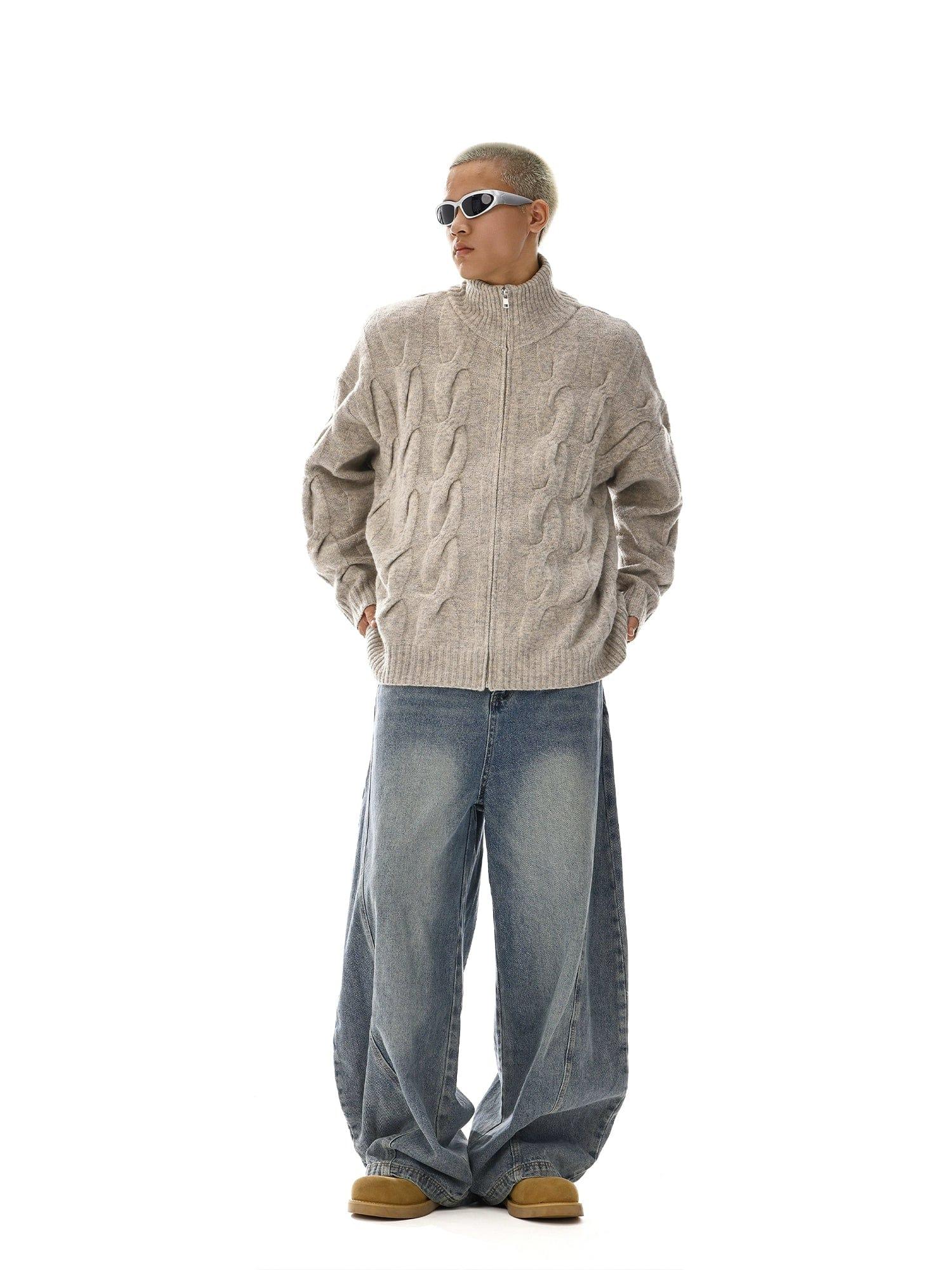 RT No. 12120 KHAKI TWIST KNIT ZIP-UP SWEATER Product Image
