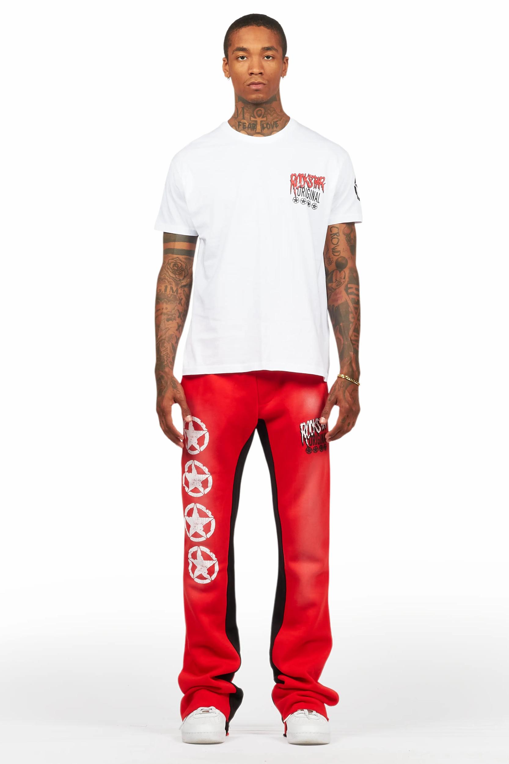 Wizzurd White/Red T-Shirt/Stacked Baggy Track Pant Set Male Product Image