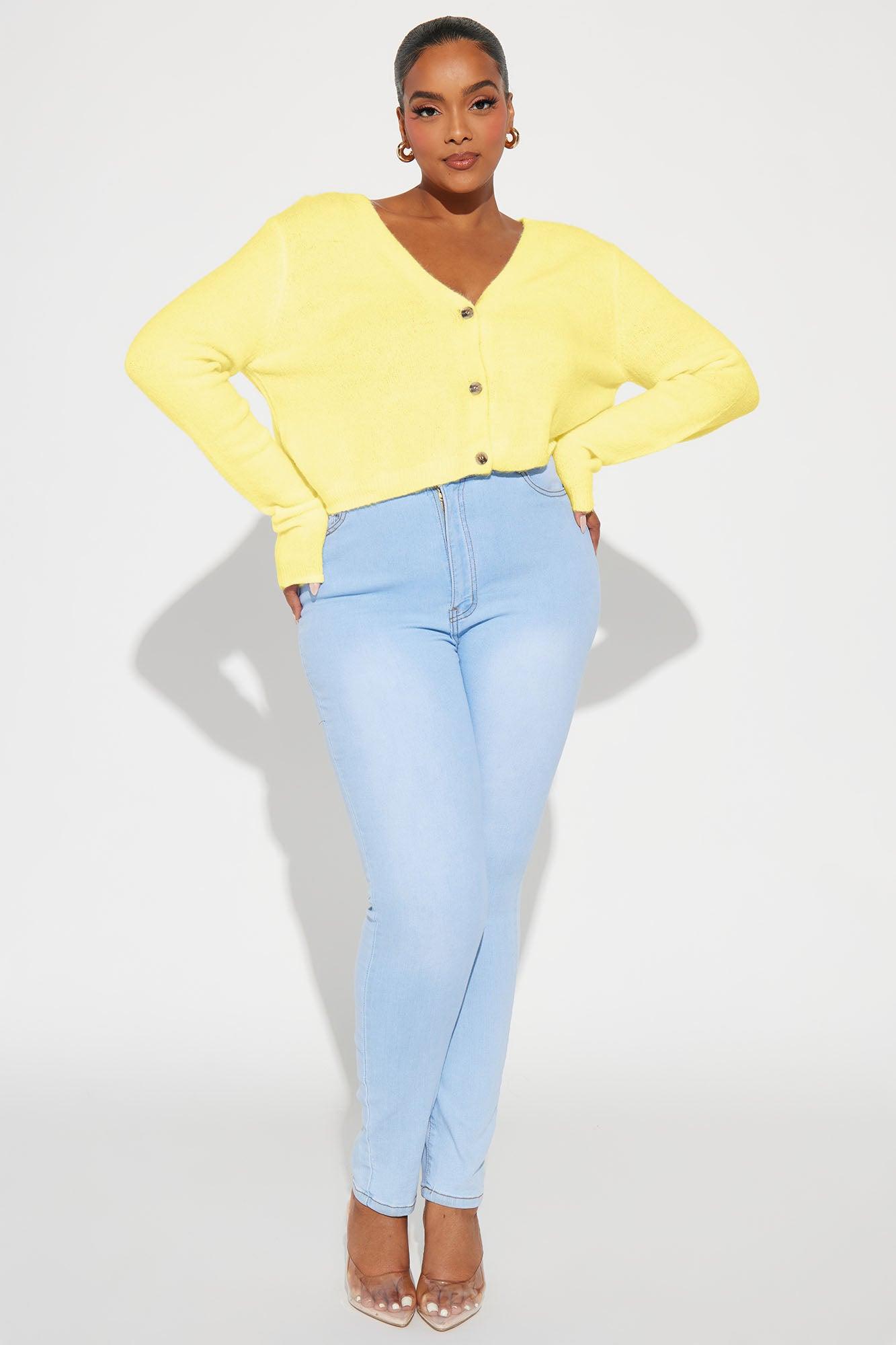 Albyn Cropped Cardigan Sweater - Yellow Female Product Image