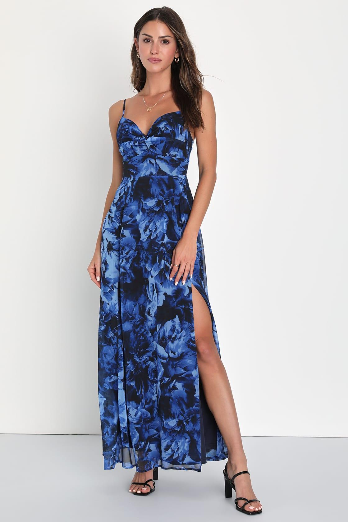 Beautiful Soul Blue Floral Print Twist-Front Maxi Dress Product Image