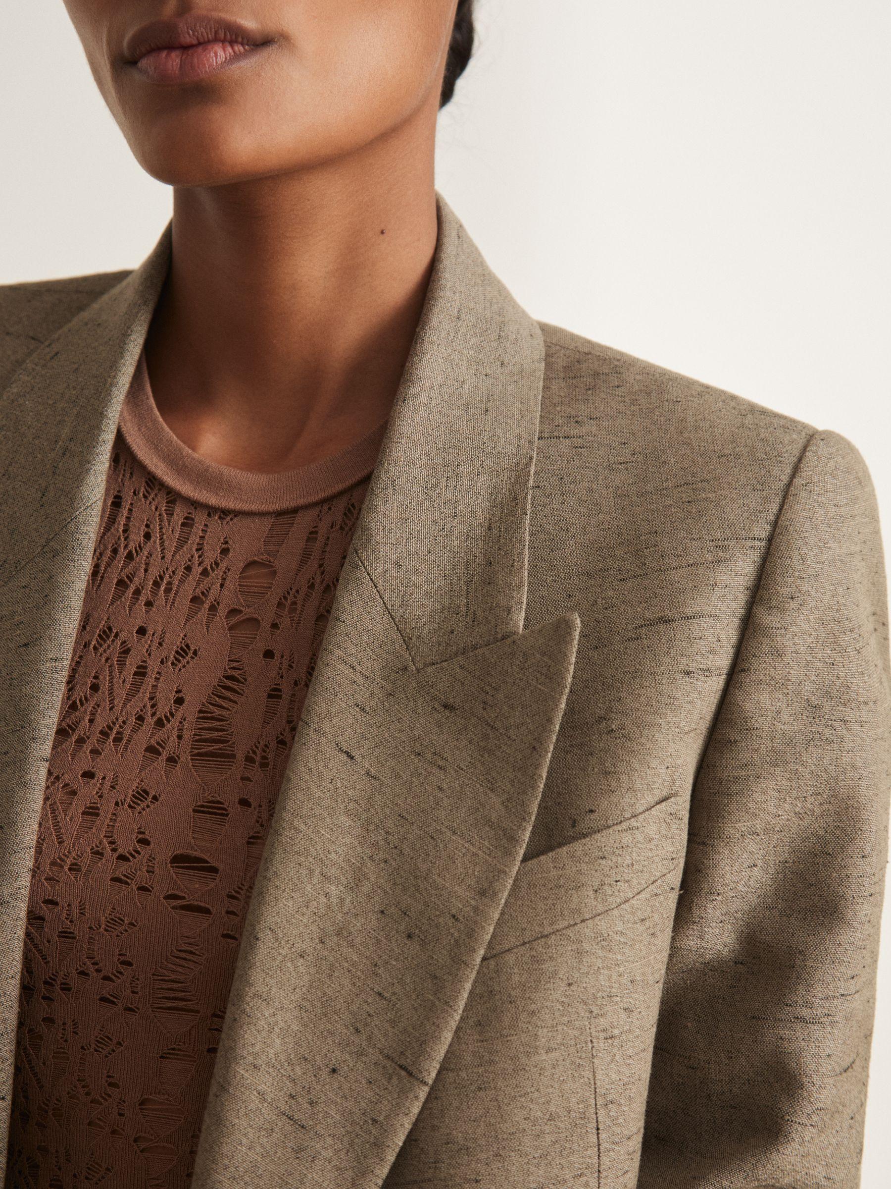 Atelier Double-Breasted Suit Jacket With Linen in Grey Product Image