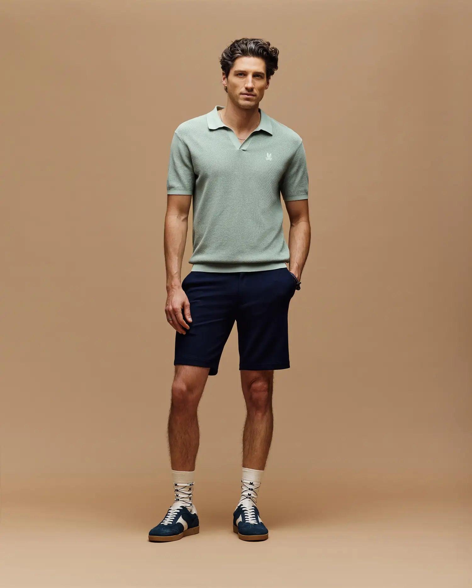 MENS LEETON JOHNNY COLLAR KNIT POLO - B6E562F200 Male Product Image