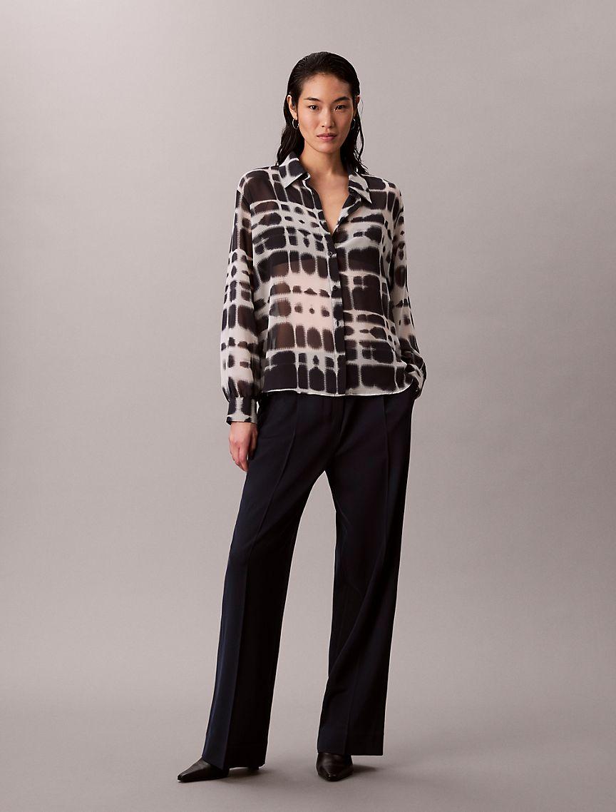 Chiffon Printed Classic Button-Down Shirt  Product Image