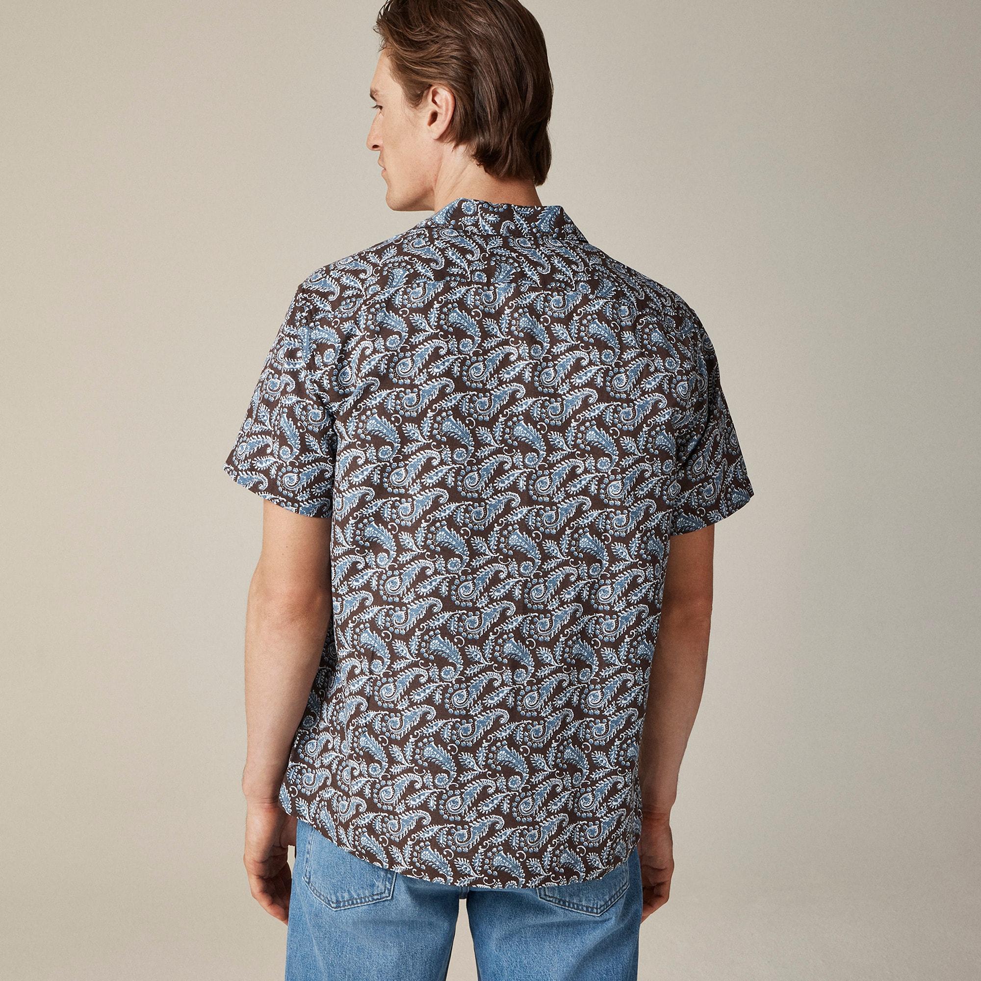 Short-sleeve slub cotton-linen blend camp-collar shirt in print Product Image