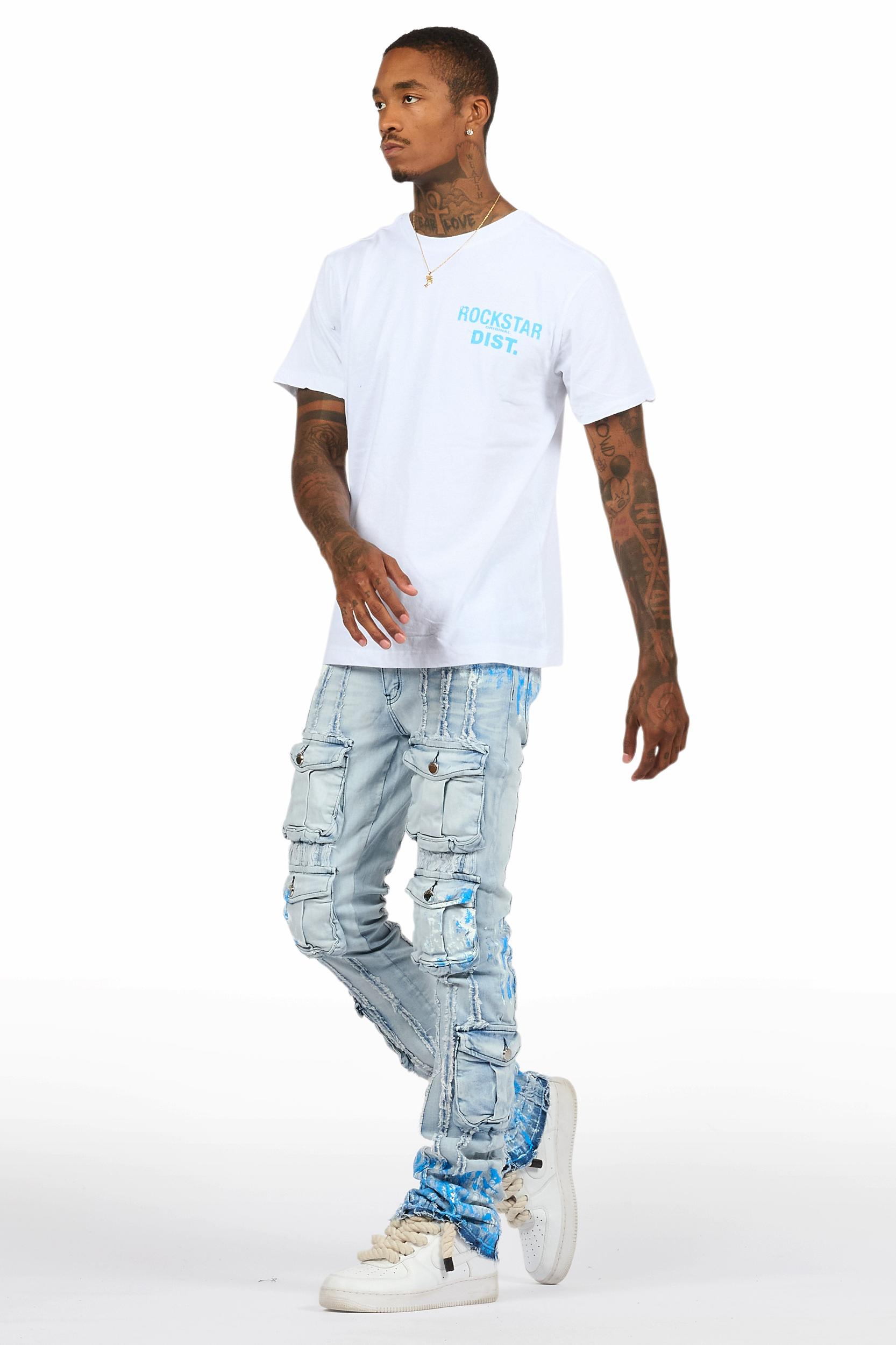 Quentin White/Blue T-Shirt/Stacked Flare Jean Set Male Product Image