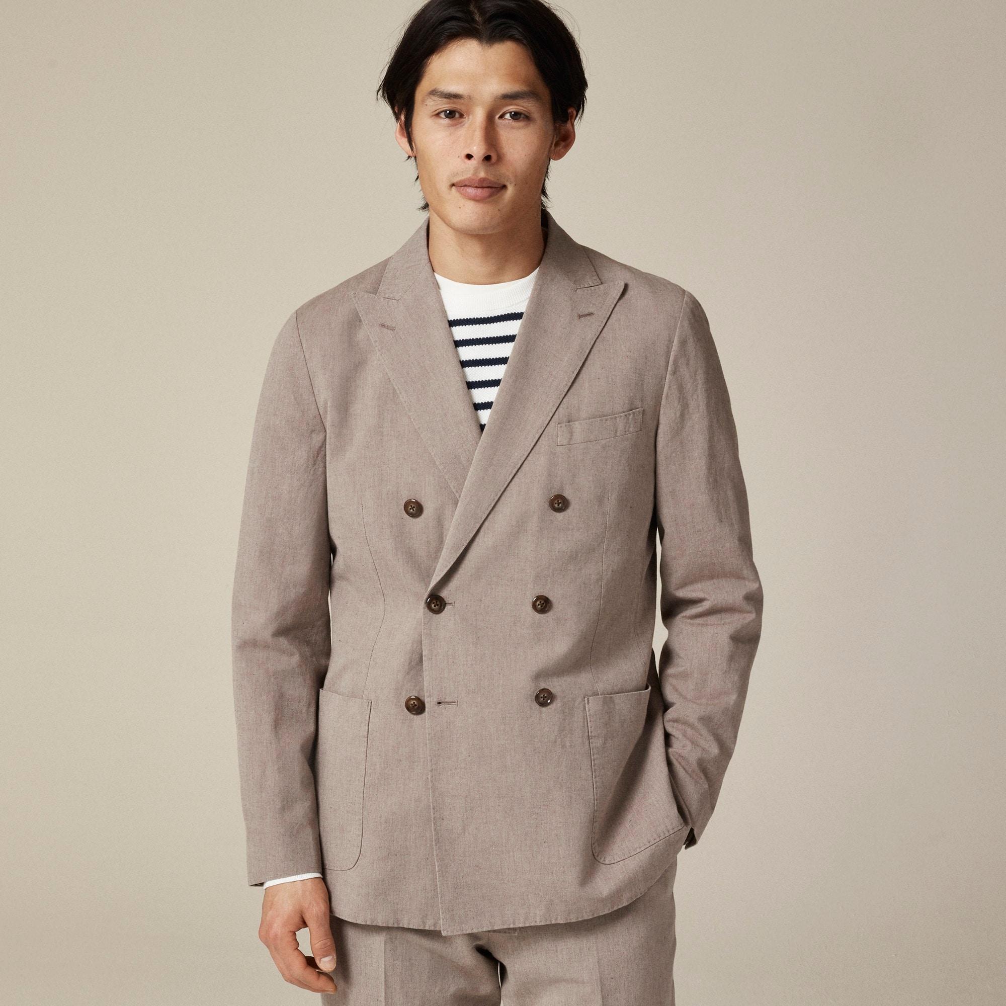 Ludlow Slim-fit double-breasted suit jacket in Irish cotton-linen blend Product Image