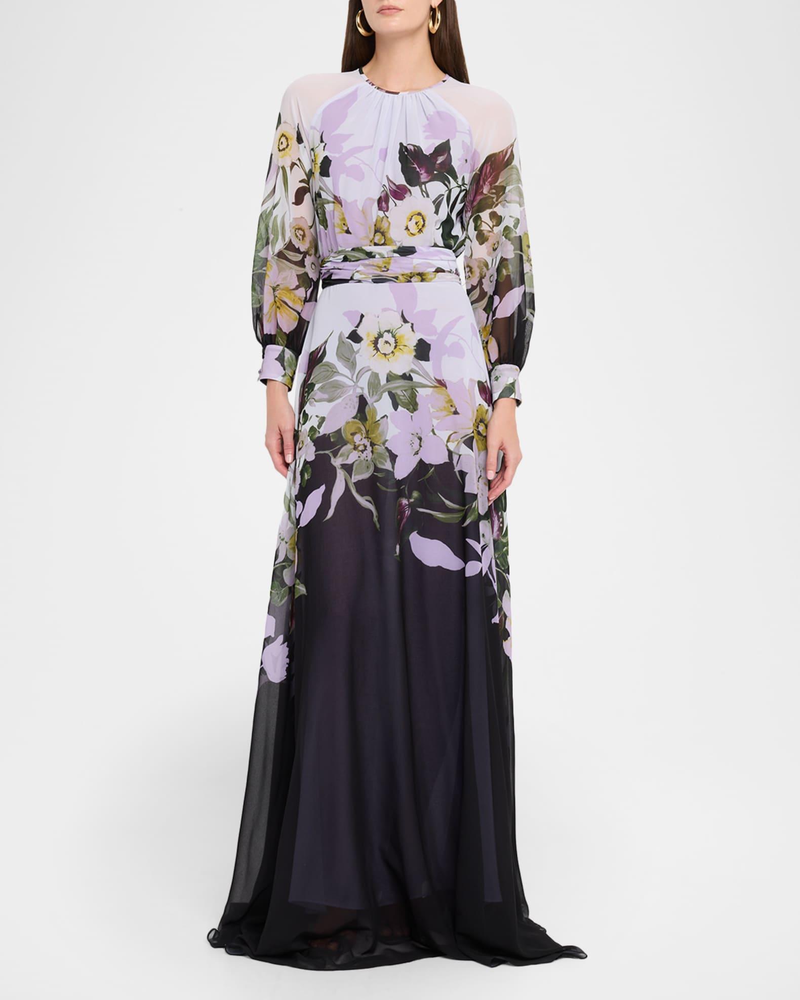 Floral-Print Chiffon Gown Product Image