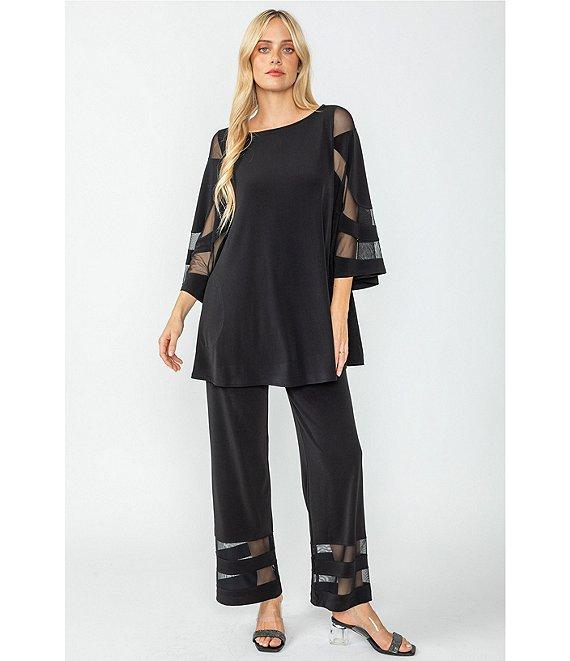 IC Collection Knit Stripe Mesh Cut Out Elastic Waist Wide-Leg Pants Product Image