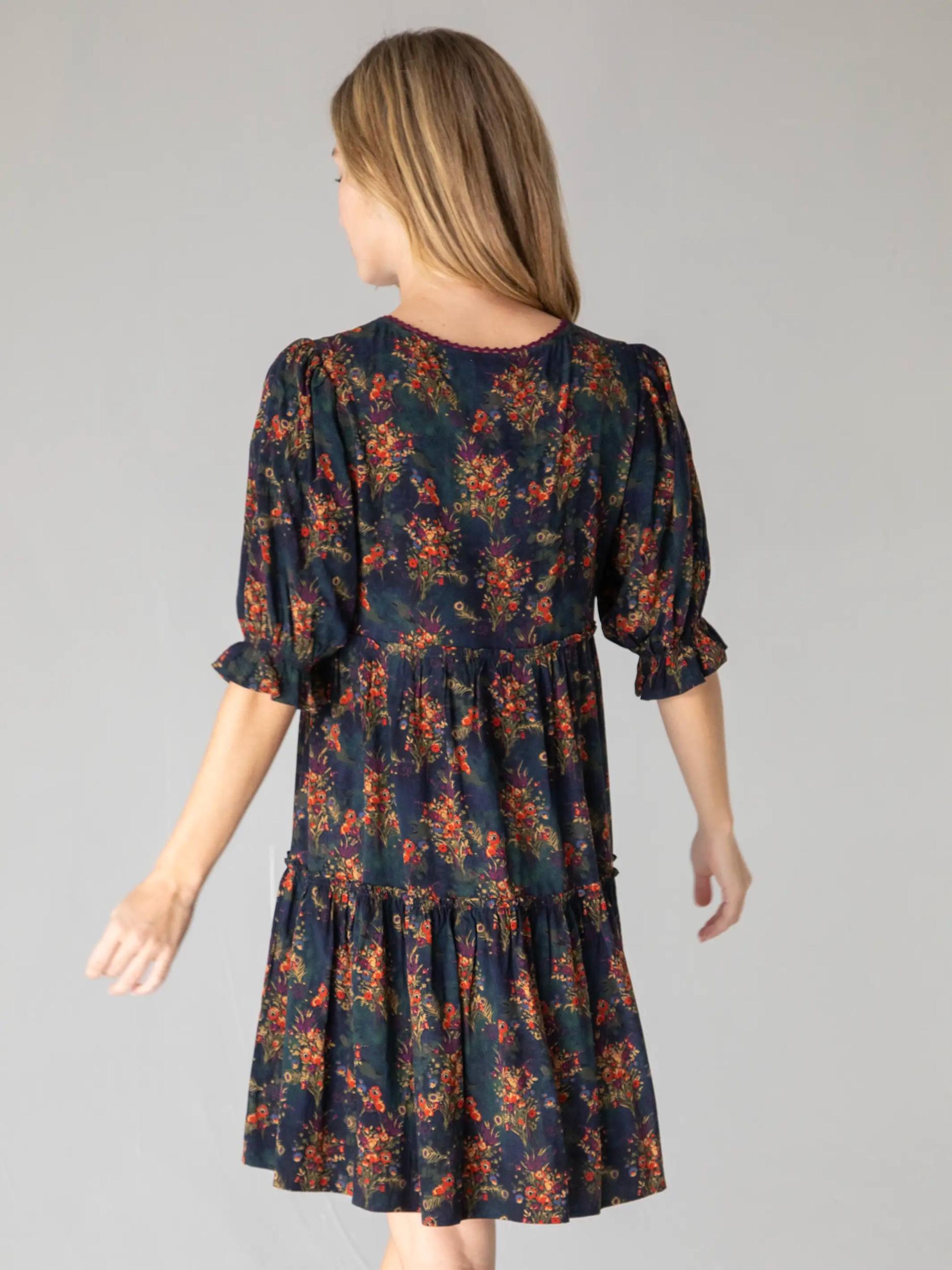 Collette Mini Dress - Navy Red Feathers Product Image