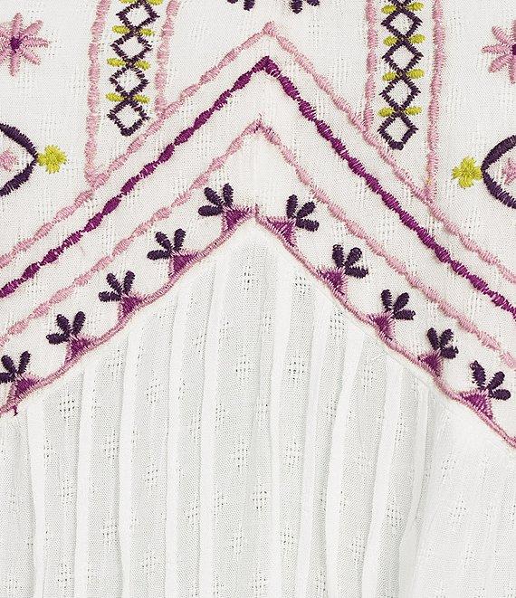 Nurture Embroidered V-Neck Elbow Puff Sleeve Top Product Image