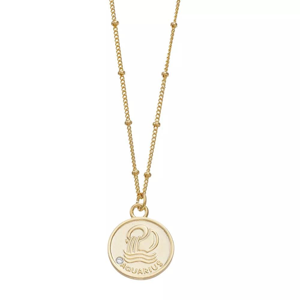 City Luxe Cubic Zirconia & Beaded Chain Zodiac Pendant Necklace, Women's, Gold Tone Gemini Product Image