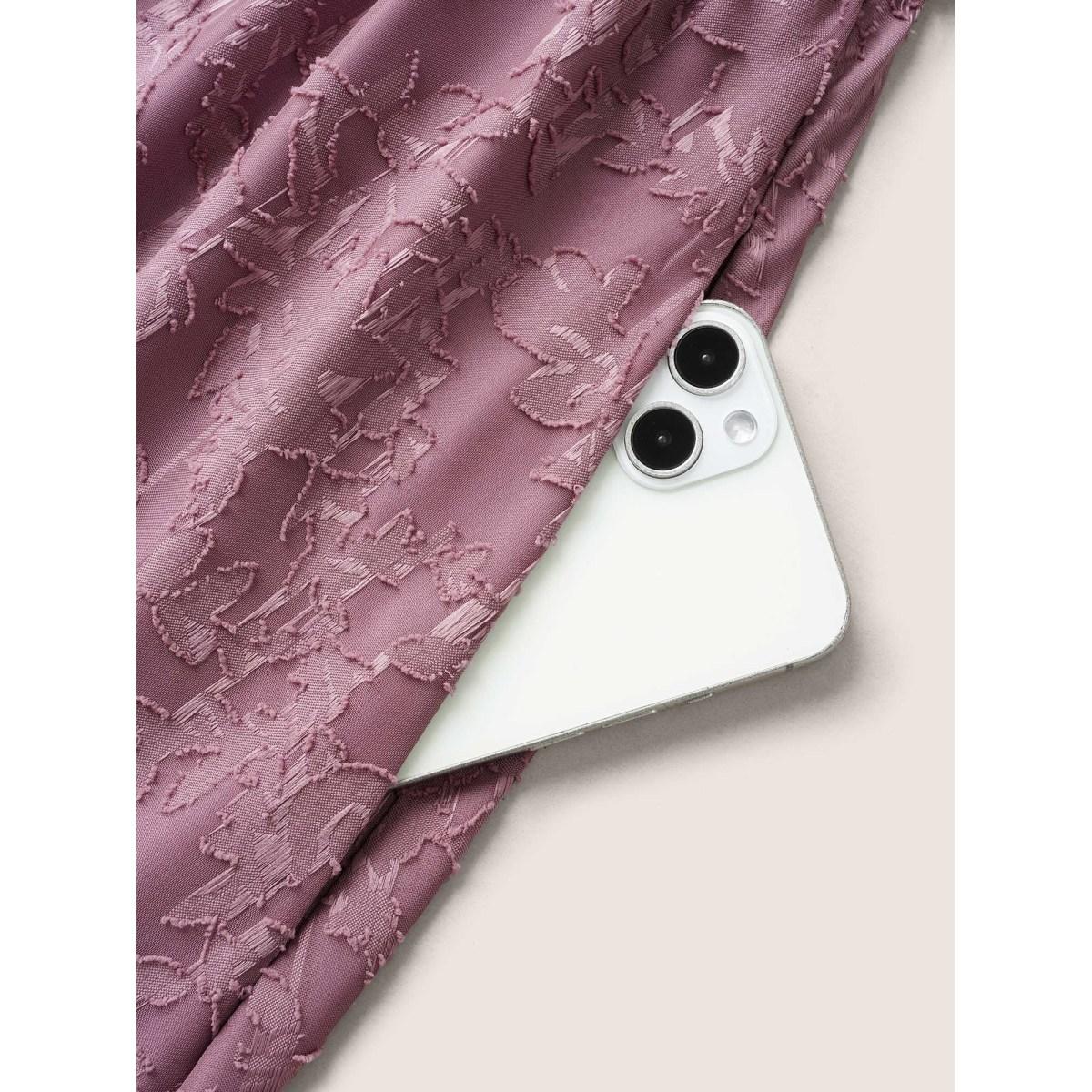 Plus Size Heart Neckline Jacquard Tiered Ruffle Sleeve Dress Mauve Women Elegant Texture V-neck Cap Sleeve Curvy BloomChic 30/6X Product Image