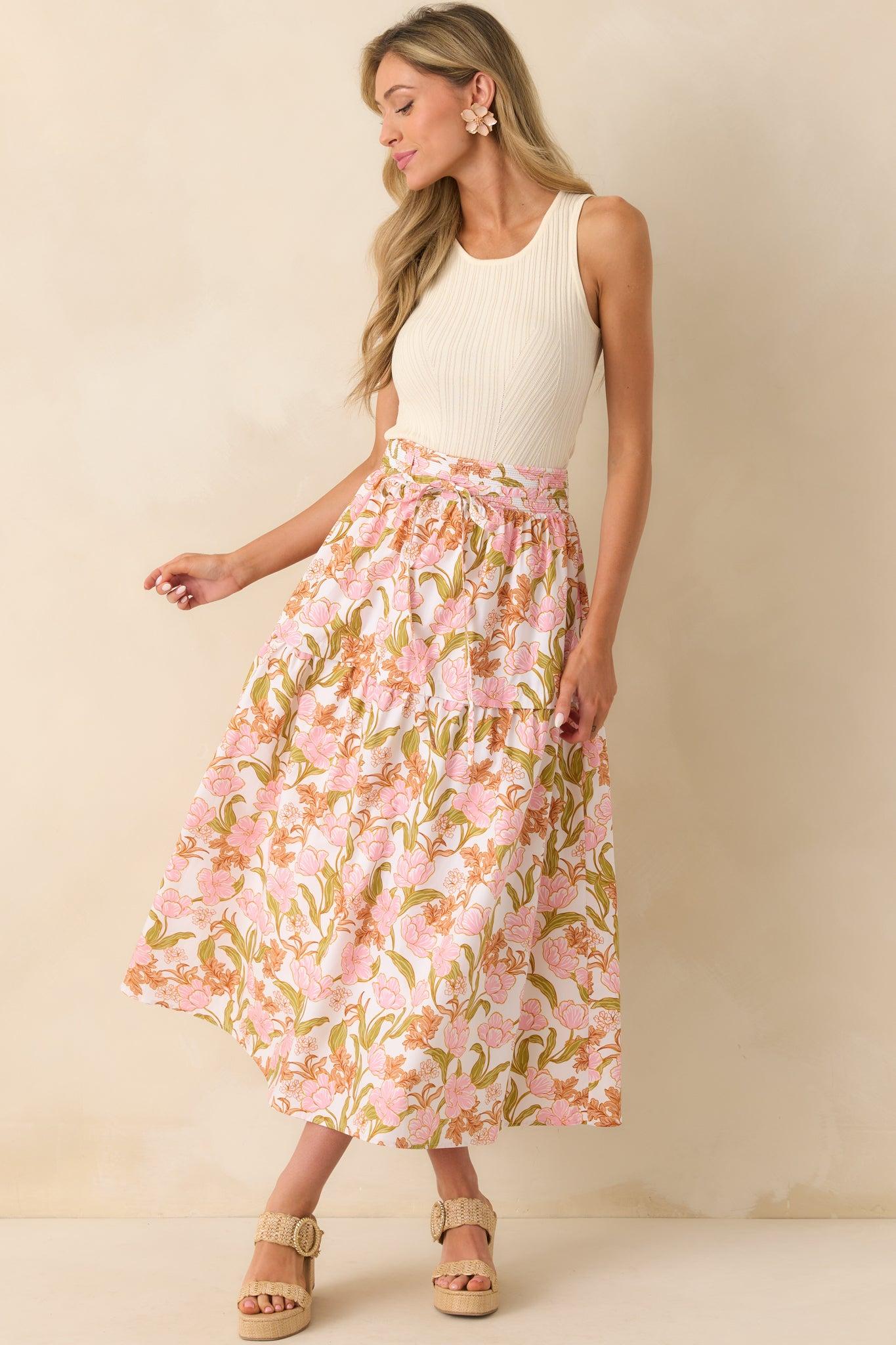 Everything I Ever Wanted Pink Floral Print Cotton Maxi Skirt Product Image