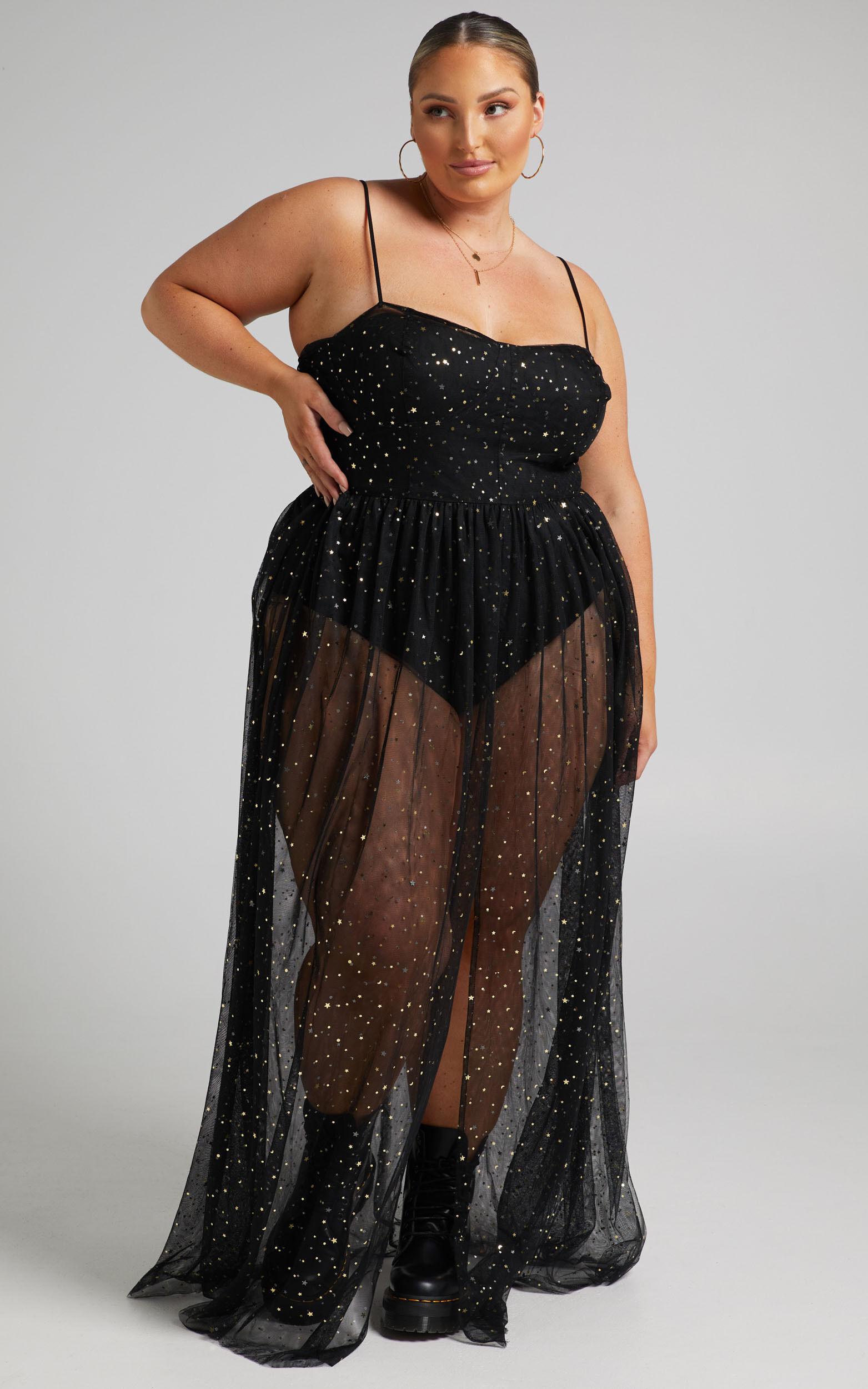 Stunning View Maxi Dress - Bodice Sheer Dress in Black Mesh Product Image
