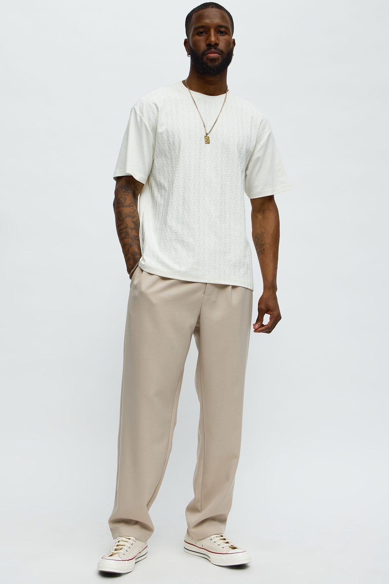 Textured Geometric Short Sleeve Tee - Off White Male Product Image