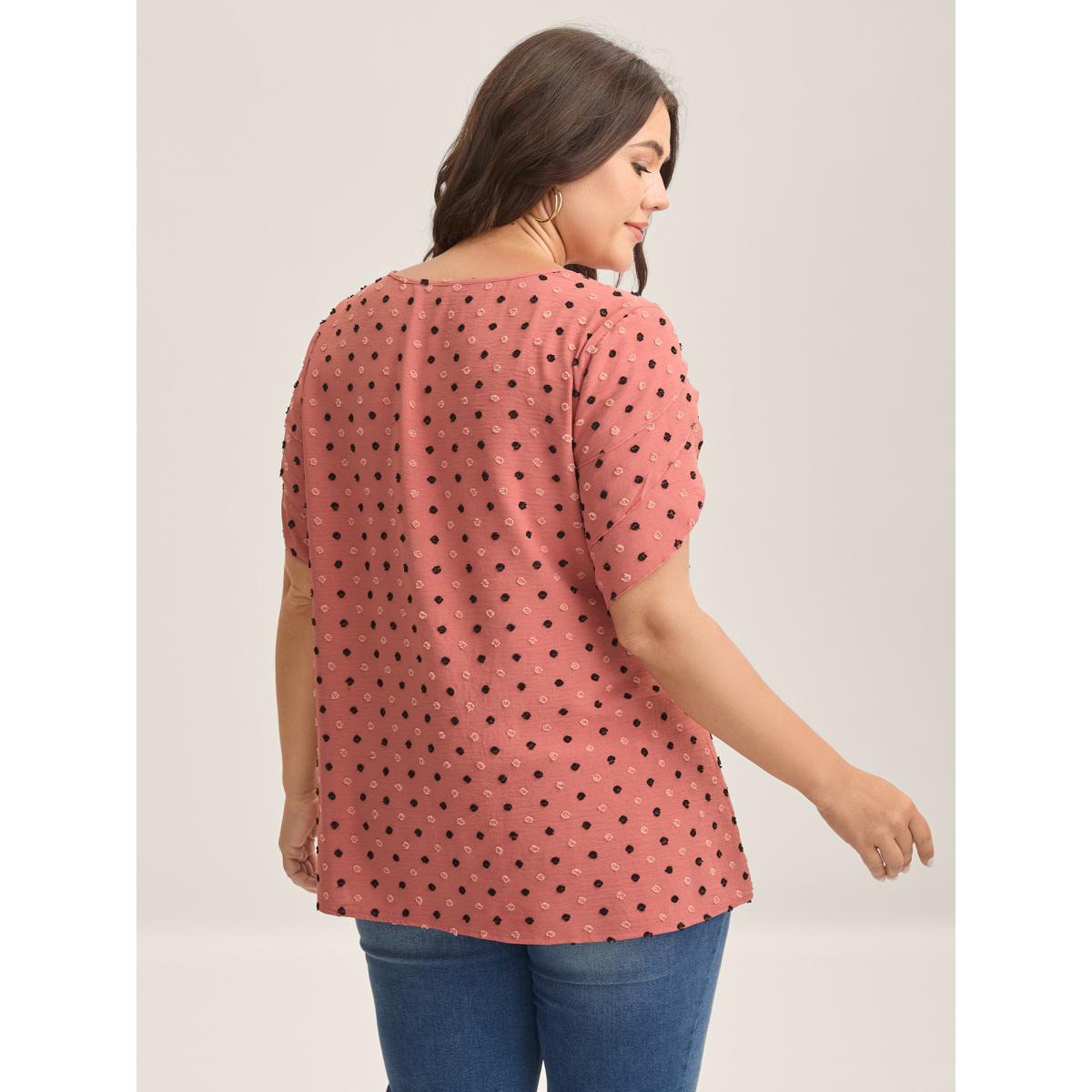Plus Size Watermelon Textured Color Contrast Petal Sleeve Blouse Women Timeless Short sleeve Round Neck Elegant Blouses BloomChic 18-20/2X Product Image
