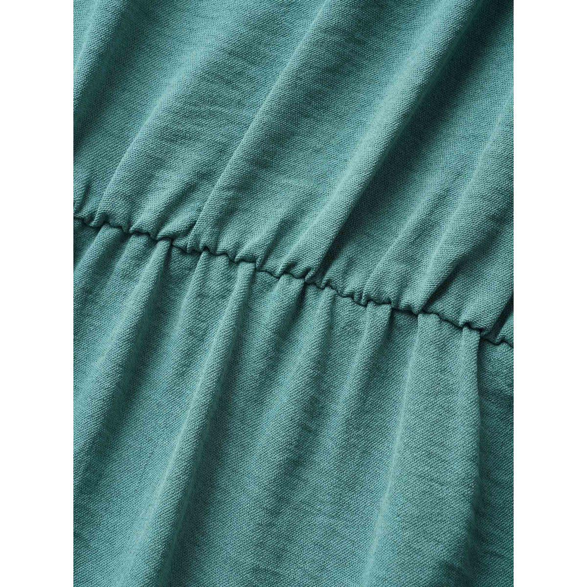 Plus Size Solid Tiered Ruffles Tie Knot Midi Dress Emerald Women Casual Tie knot Notched collar Cap Sleeve Curvy BloomChic 14-16/1X Product Image