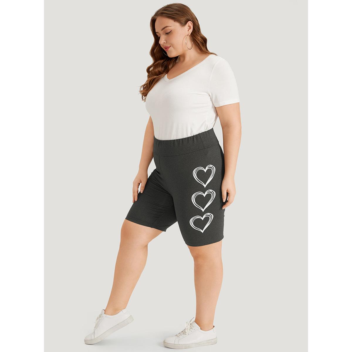 Plus Size Heart Print Elastic Waist High Rise Leggings Women DimGray Casual High stretch Skinny High Rise Dailywear Leggings BloomChic 14-16/1X Product Image