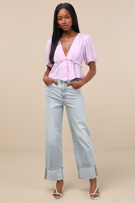 Eastside Light Wash High-Rise Cuffed Denim Jeans Product Image