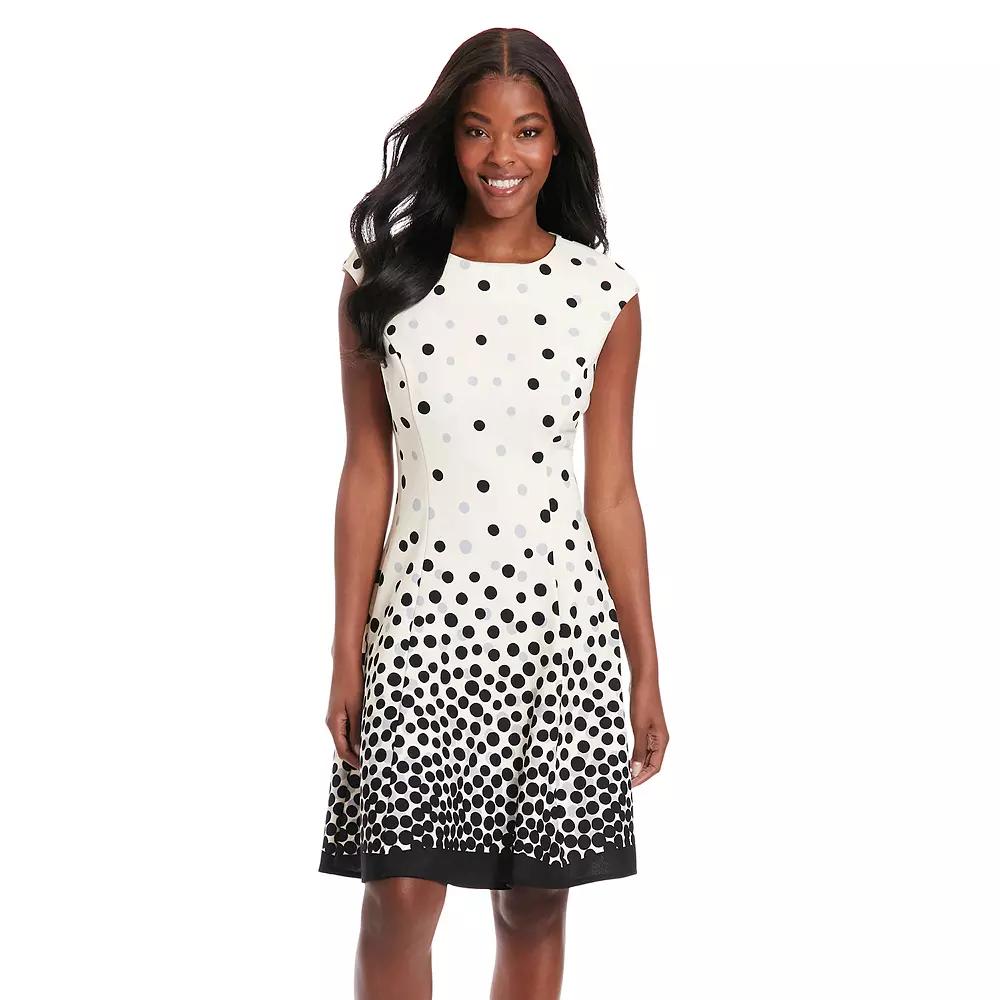 Petite London Times Cap Sleeve Fit & Flare Mini Dress, Women's, Size: 14 Petite, Cream Black Product Image