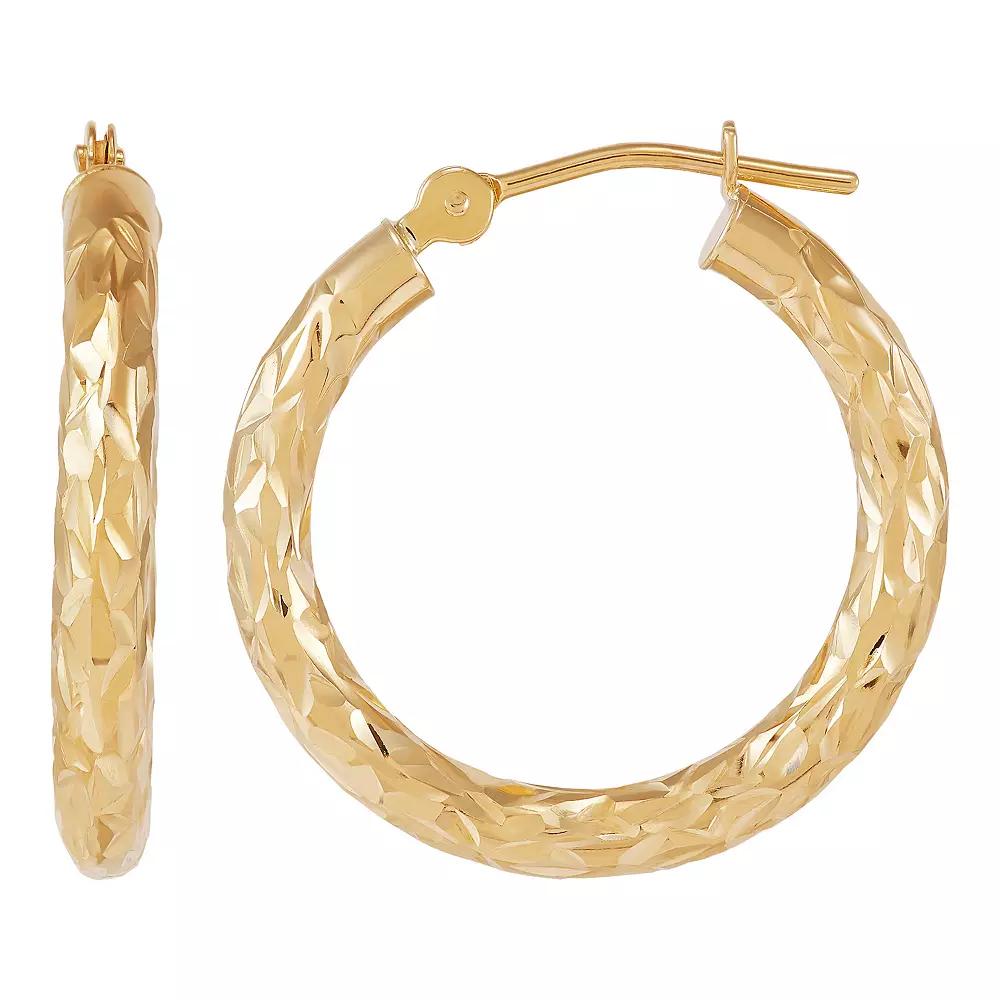Everlasting Gold 10k Gold Crystal Cut Tube Hoop Earrings, Womens Product Image