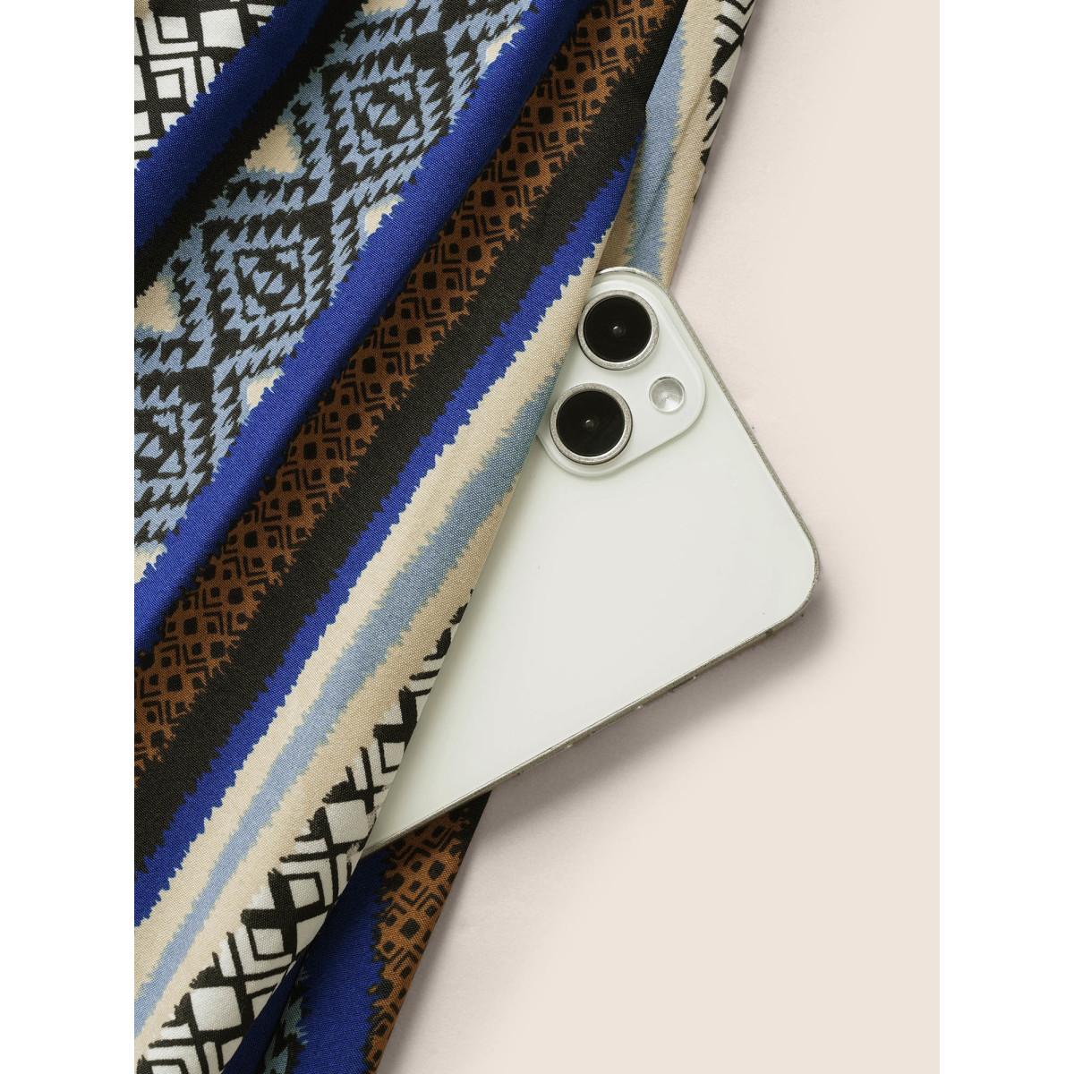 Plus Size Bandana Striped Shirred Ruffle Trim Dress Mediumblue Women Resort Shirred Square Neck Cap Sleeve Curvy BloomChic 18-20/2X Product Image