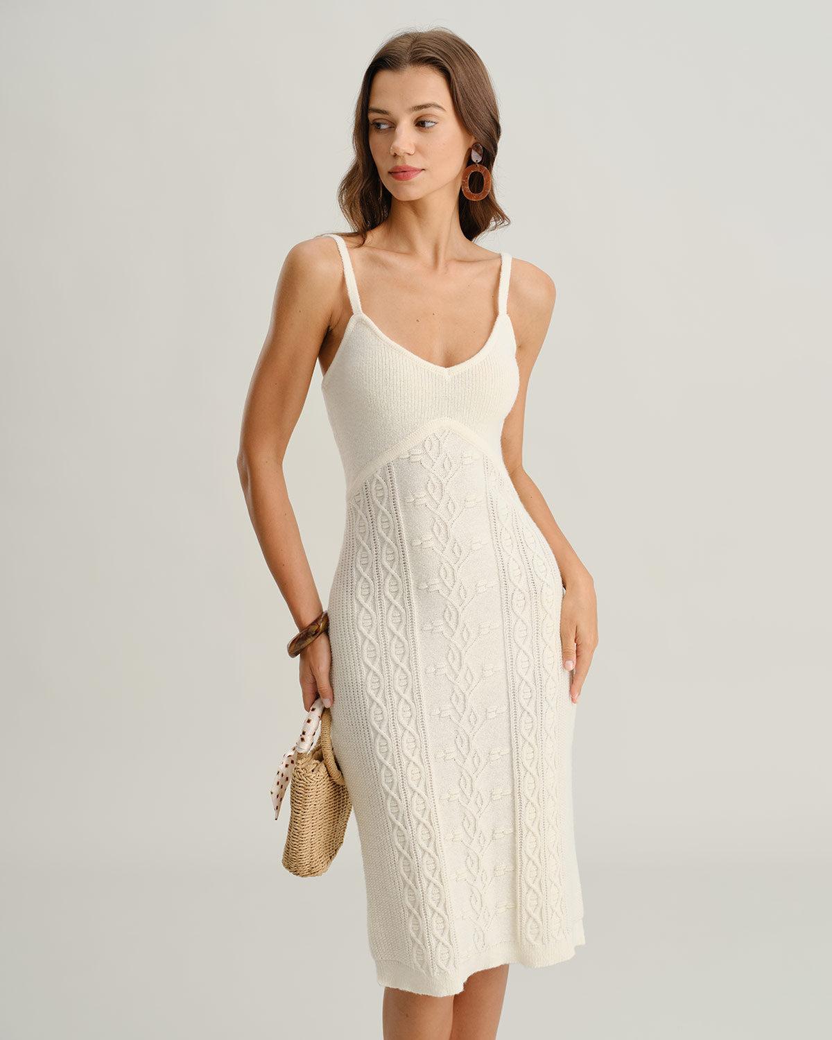 Beige Bodycon Slip Sweater Dress Product Image