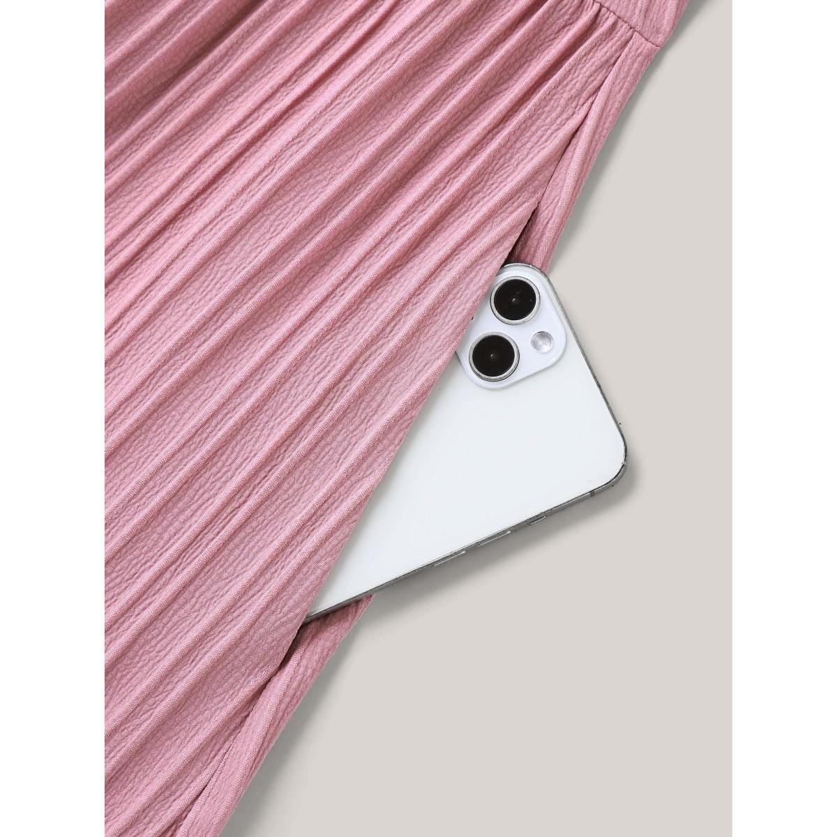 Plus Size Textured Petal Sleeve Pockets Midi Dress Blush Women Elegant Gathered Round Neck Short sleeve Curvy BloomChic 18-20/2X Product Image