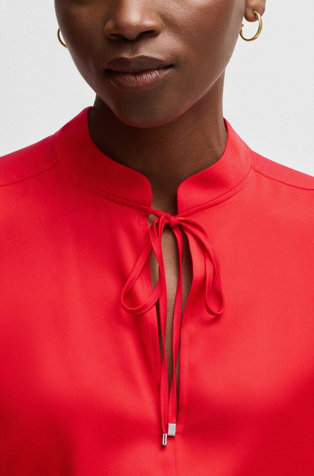 Relaxed-fit blouse in stretch silk with keyhole neckline Product Image