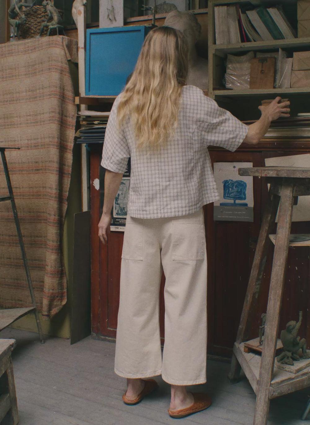 Relaxed Wide Leg Denim Pants | Ecru Product Image