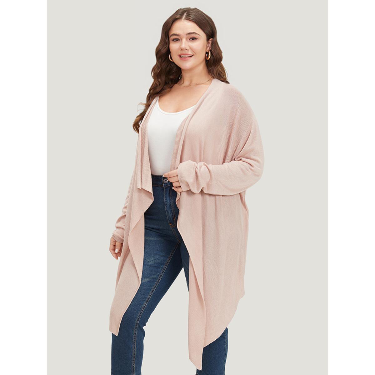 Plus Size Supersoft Essentials Solid Asymmetrical Hem Lapel Collar Cardigan DustyPink Women Casual Loose Long Sleeve Dailywear Cardigans BloomChic 18-20/2X Product Image